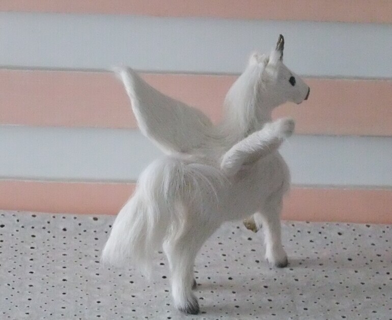 white simulation Unicorn toy resin&fur Pegasus horse doll gift about 18x18cm 