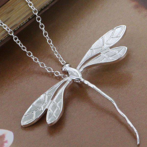 P076 2 Free shipping silver plated Necklace Free shipping silver plated fashion jewelry Long Dragonfly argajina