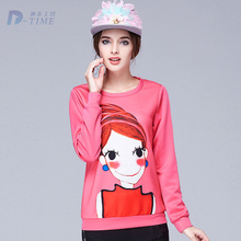 On sale L-5XL 2015 design women pattern print sweatshirt plus size hot pink women pullover tops