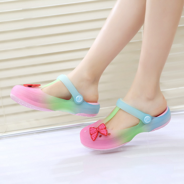 2015 New Trench Girls Sandals for Summer Gradient Colors Children Antiskid Sandal Princess Kids Plain Bow