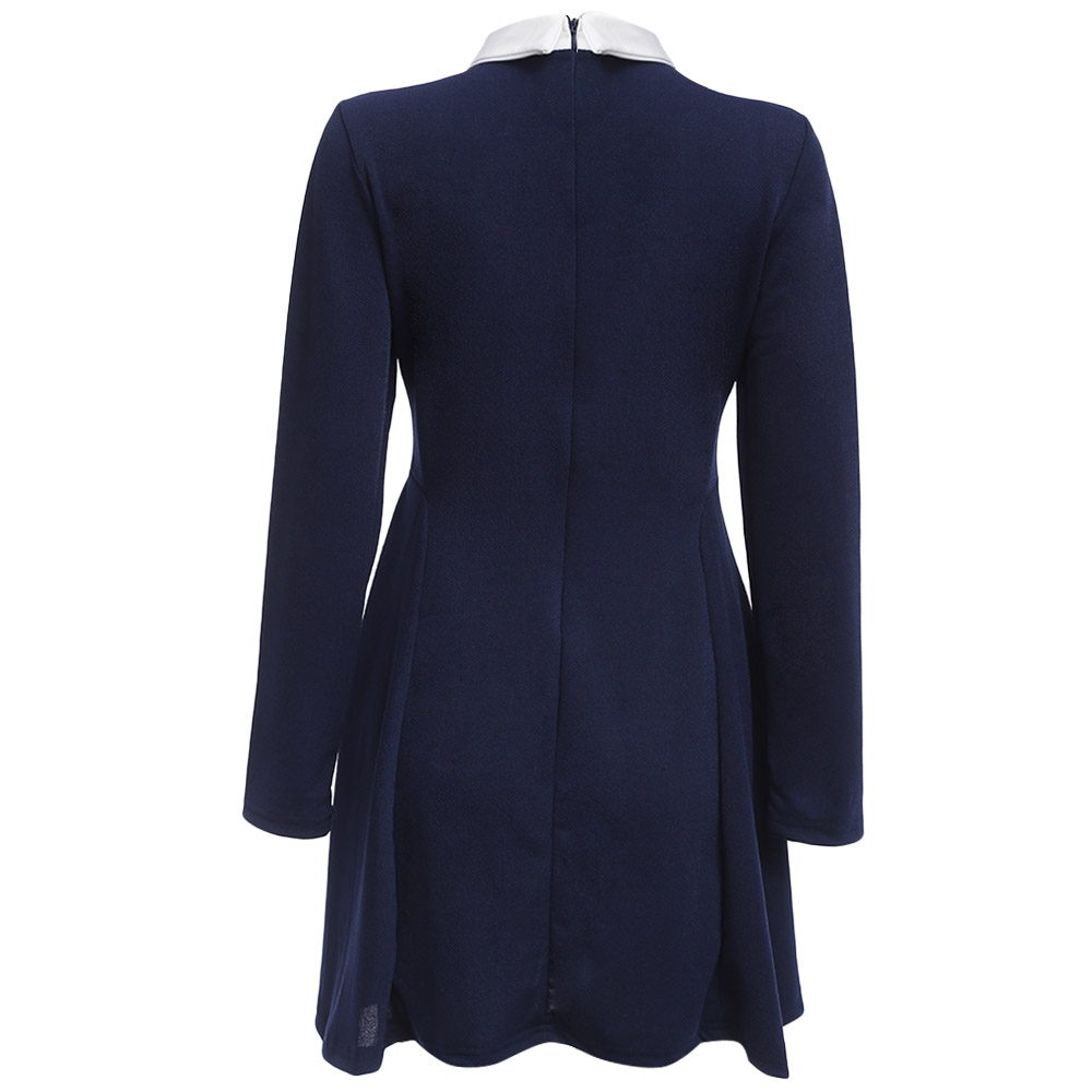 VESTLINDA Chiffon Dress Women Turn Down Collar Long Sleeve A Line Mini Dress Preppy Style Vestido Robe Femme 2017 Casual Dress 12