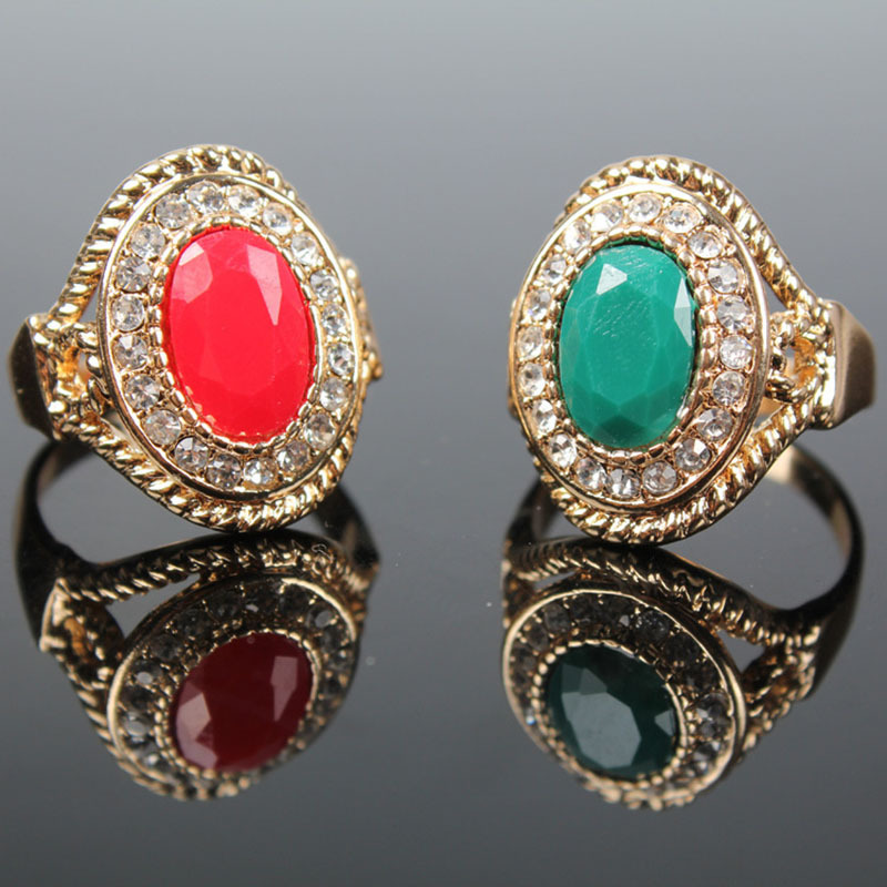 New Trendy CZ Diamond Jewelry White Gold Plated Big Ruby Red Stone Crystal Finger Rings For