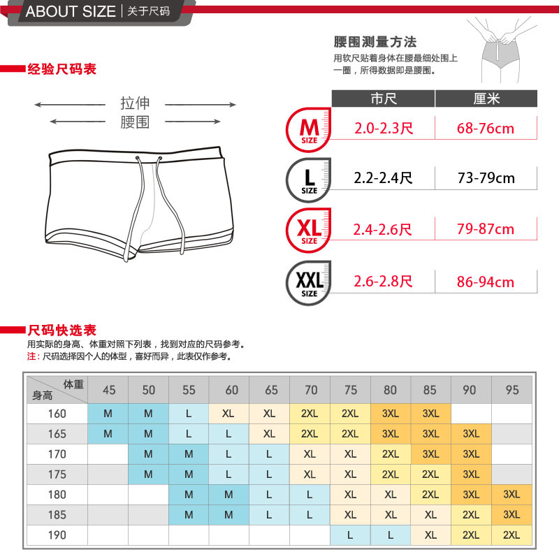 Swimming trunks selection table 