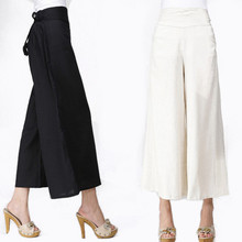 Wide Leg Pants Women White Linen Pants Long Trousers Plus Size Black Dress Pants Casual Drawstring Trousers Loose Harem Pants