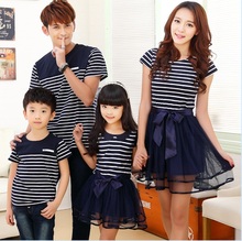 Stripe Net Yarn Family Matching Clothes Cool and Cozy Mother Father and Son Suits Classic Soft Cotton Family Look