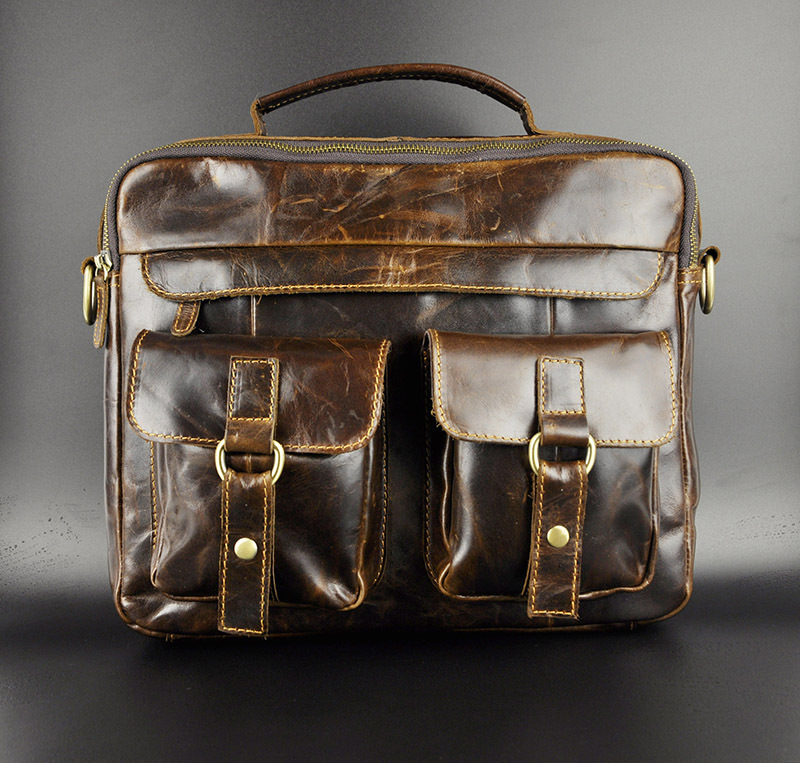 Фотография New Retro Crazy Oil Wax Genuine Leather Men Handbag One Shoulder Bags Business Briefcase Laptop Notebook Zipper Bags