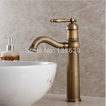 Free shipping luxury antique bathroom faucet,hot and cold basin taps,classic brass brushed bathroom vessel mixer faucet-KF20