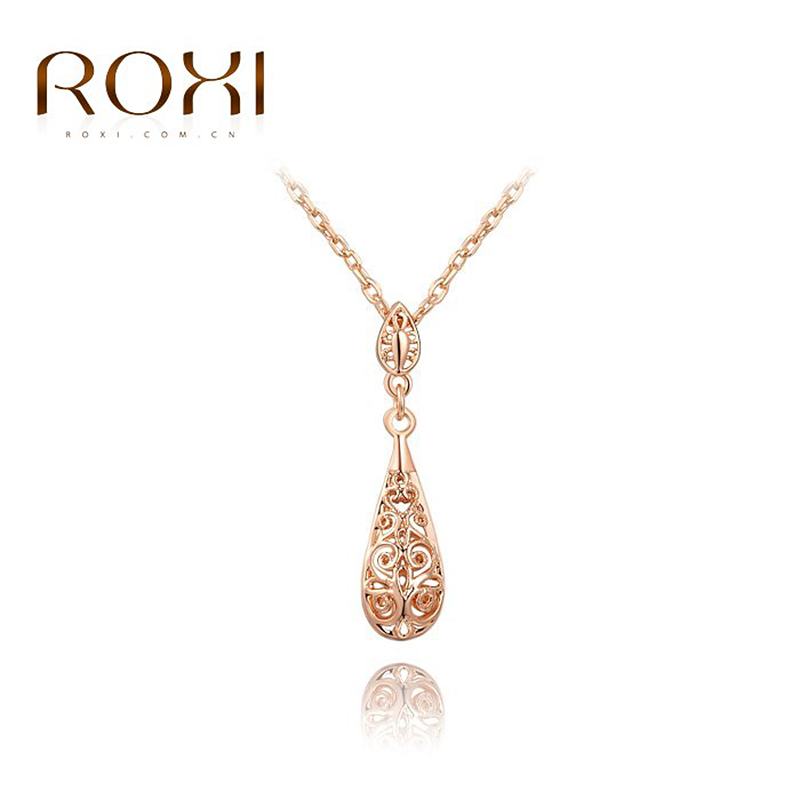 ROXI Summer Fashion Classic Hollow Necklace Rose Gold plated 100 Hand Made Tear Pendant Jewelry