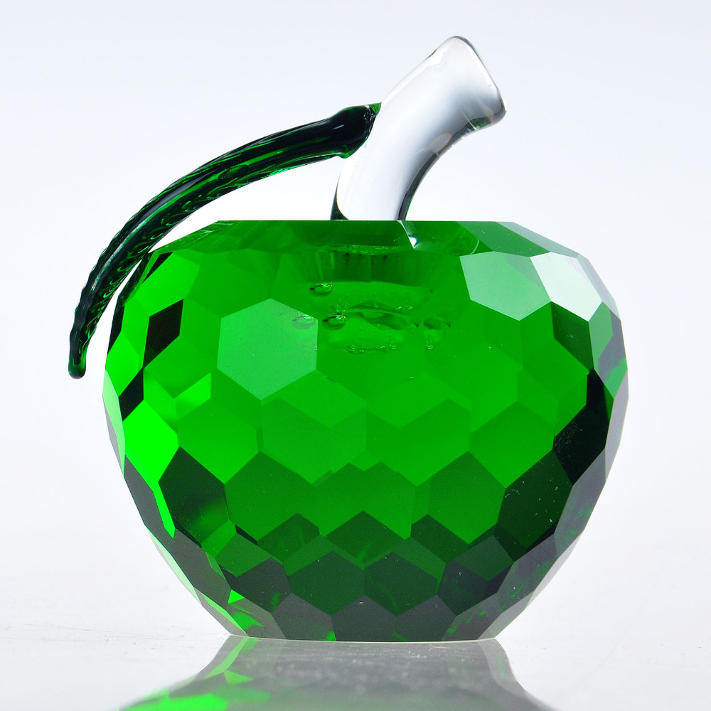 Buy 40mm Green Cut Crystal Apple Paperweight Glass Paperweight Fruit Crafts