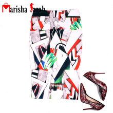 Fashion Sexy Women Print Geometry Bodycon Skirt Elegant Celebrity Party Knee-Length Pencil Tube Career Midi High Waist Skirts