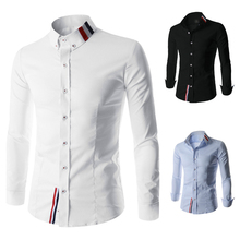 New 2015 Famous Brand Autumn Men Slim Fit 2Color Long Sleeve Shirt Cotton Material Male Solid Stylish Shirts 4 Size