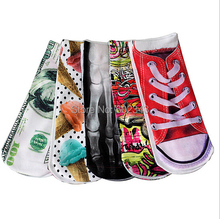 1pair 3D Printed Socks Women New Unisex Cute Low Cut Ankle Socks Multiple Colors Cotton sock