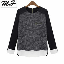 New 2016 Patchwork Pullovers Sweaters O-Neck Women Black Sweater Long Sleeve Knitting Pullover Casual Elegent Women Blouse