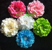 5″ Large Soft Petal Peony flowers With Rhienstone Pearl Button For Headbands, Wedding 24pcs/lot 11 colors free shipping