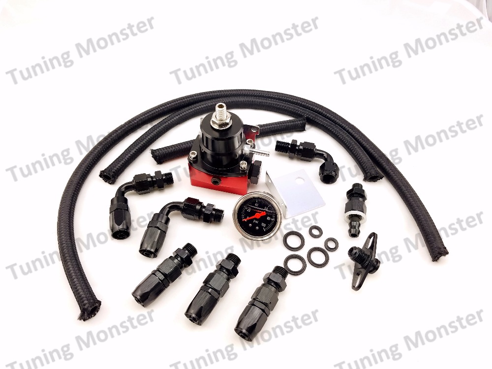 New Adjustable JDM Fuel Pressure Regulator Black+Red Kit AN 6 Fitting End
