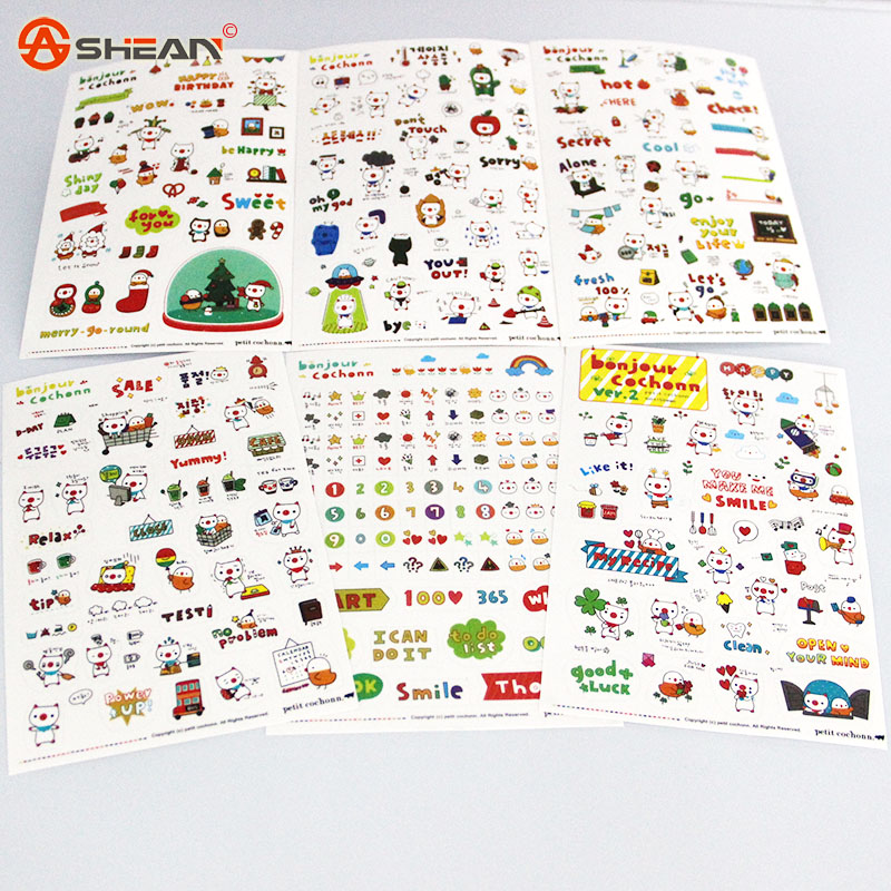 New Lovely 6 Sheet Paper Stickers for Diary Scrapbook Notebooks Writing Pads Memo Pad Stationery Sticker