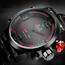 Weide hombres de la marca de relojes militares hombres de lujo de acero completo reloj de cuarzo pantalla LED relojes del 30 M resistente al agua ( rojo )