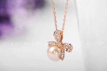 ROXI Brand Pearl Jewelry Big Pearl Pendant Necklace Bowknot Necklace Gold Silver Chain Royal Necklace Women