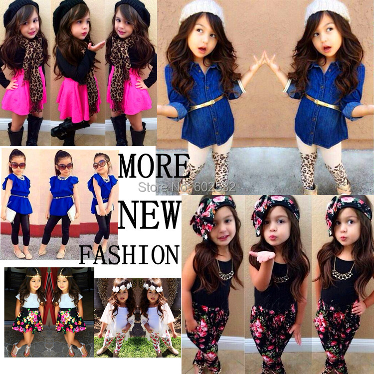 2015 Summer Autumn New Arrival Girls Fashion outfits 7 Designs clothing sets retail kids outfits 1