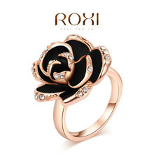Roxi Fashion Women’s Jewelry High Quality Superb Ring Rose Gold Plated “Black Flower” Round Pave Austrian Crystals