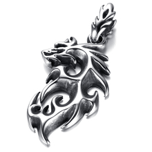 Mens Gothic Biker Stainless Steel Pendant Necklace, Silver, Dragon KP9701