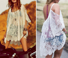 Lace Bikini Beach Cover Up Dress Black and White Beach Wear Cangas De Praia Crochet Dress
