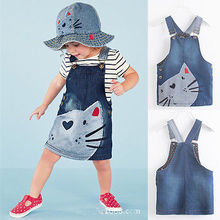 1PC Baby Girls Kids Cat Denim Overalls Dresses Skirts Braces Skirt Clothes 2-7Y