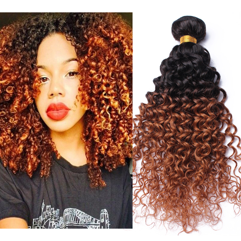 Mongol Crépus Bouclés Cheveux Ombre de Cheveux Humains Weave Bundles Ombre Extensions de Cheveux 1b/