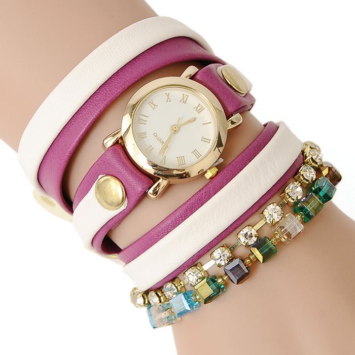 Мода необычные женские часы женские наручные часы женский переплетения обертывание кожаный браслет часы цвета алмазов кварцевые часы w1758