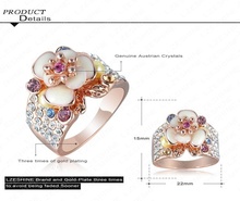 LZESHINE Hot Sale Jewelry Ring 18K Rose Gold Plate Austrian Crystal Enamel Flower Wedding Ring For