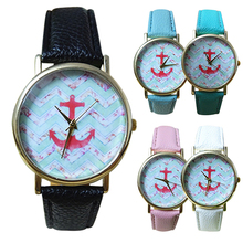 Nuevo reloj reloj de pulsera Unisex hombres de Women ‘ s Casual patrón del ancla Faux Leather Band Dress cuarzo reloj de pulsera