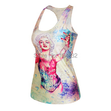 Drop Ship Fitness Camisole Printed Women Cartoon Tank Top Digital Printed Blue Crop Top Girls Punk
