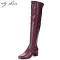 2015 New Winter Women Over Knee Black Boots Fashion Ladies Square
