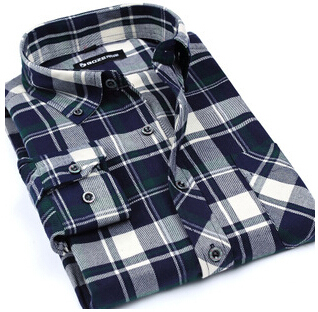 Flannel Men Plaid Shirts 2015 Autumn Luxury Slim Long Sleeve Brand Formal Business Fashion Camisas Masculina Dress Warm Shirts