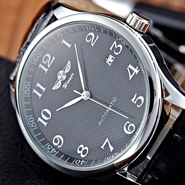 Free Shipping Newest Style Arabic Numerals Dial Premier Elegent Winner Brand Men Mechanical Hand Wind watches with Date Calendar