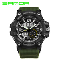 SANDA brand men s sports watch dual display analog digital LED electronic watch men s fashion