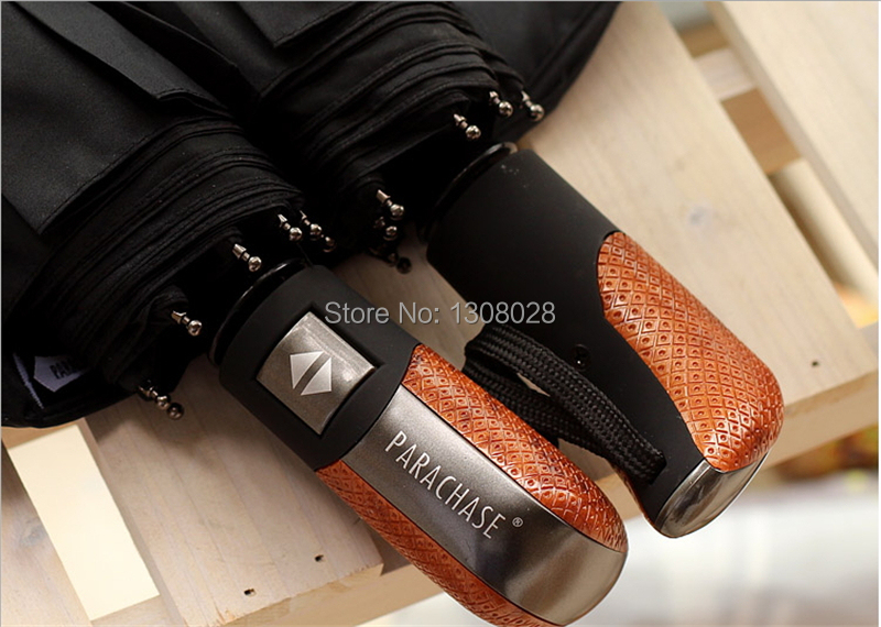 Designers High Quality South Korea Original Brand Automatic 3 Folding Wooden Handle Men Windproof Black Clear