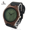 BOBO BIRD Black Wood Wristwatch with Leather Band Luxury Japan Move 2035 Wooden Watches as Gifts