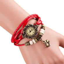 Excellent Quality 2015 New Fashion Hot Colorful Vintage women watches Weave Wrap Rivet Leather Bracelet wristwatches