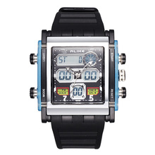 2015 hit ALIKE plaza doble pantalla digital reloj deportivo resistente al agua reloj de temporización del reloj del silicón