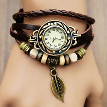 New Hot Sale Original High Quality Women Genuine Leather Vintage Watches Bracelet Wristwatches Leaf Pendant