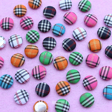 Set of 100pcs Scotticize Tartan Fabric Cover Buttons 15mm Handmade FlatBack Wrapped Round Buttons Assorted DIY Decor