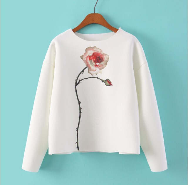 Winter Women New European style fashion o-neck T-shirt printing thriving air layer sweater free shipping (1)