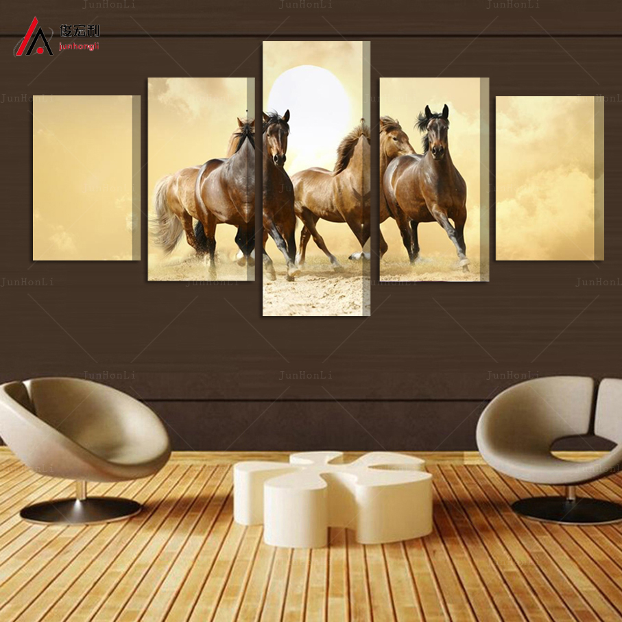 5 Panel Modular pictures Large Oil Horse Painting Canvas Horse Cuadros Wall Art Paintings Home Decor For Living Room Unframed