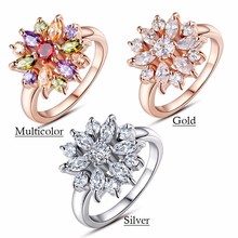 Bamoer 3 Colors 18K Rose Gold Plated Finger Ring for Women with AAA Multicolor Cubic Zircon