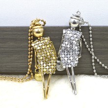Women Rhinestone Necklace Lovely Dress Doll Sweater Chain Long Necklace Girls Pendant Fluffy Jewelry accessory XL475