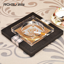 Luo Qiba font b Burberry b font leather series leather high grade crystal ashtray European retro