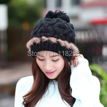 Winter Beanie pom-pom Fur Hats Cap For Women Warm Winter Man Wool Knitted Beanies Free Shipping Women Caps Faux Fur Knitted Hat