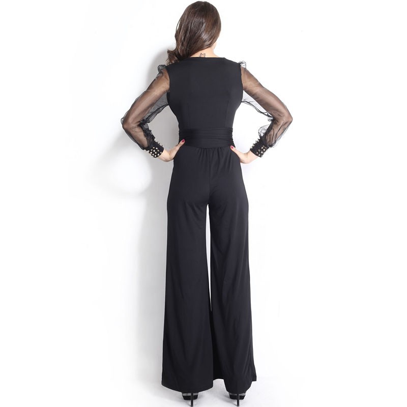 Black-Embellished-Cuffs-Long-Mesh-Sleeves-Jumpsuit-LC6650-6