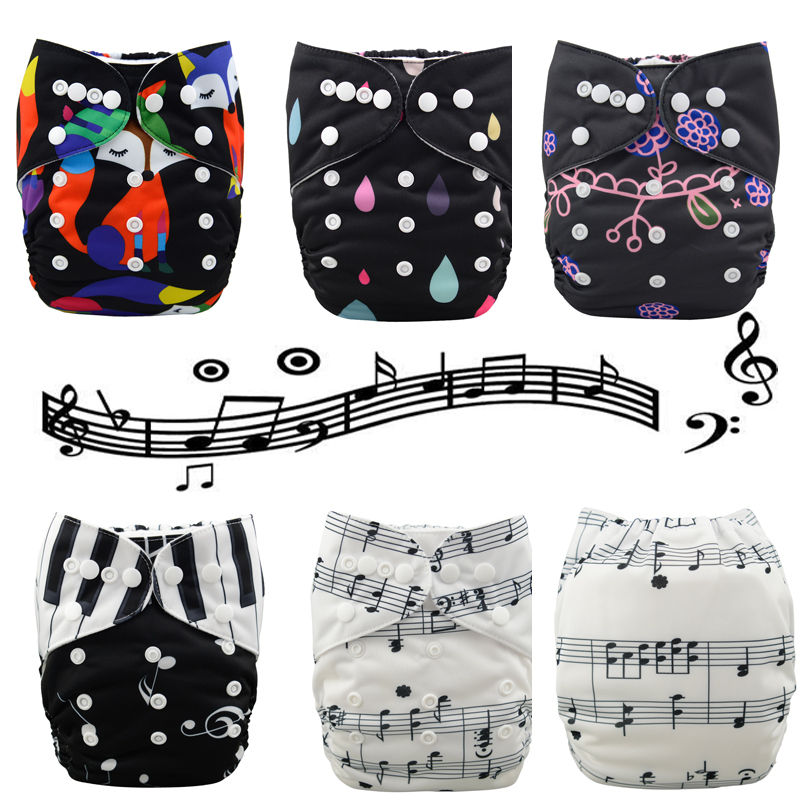 I Love Music Baby Cloth Diaper Ones Size Pocket Diapers 2PCS Cloth Nappies Bamboo Inserts 